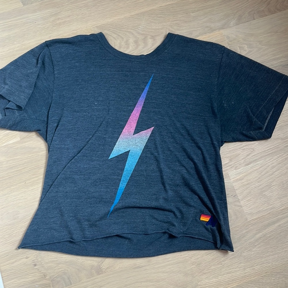 lightning bolt aviator nation cropped t-shirt